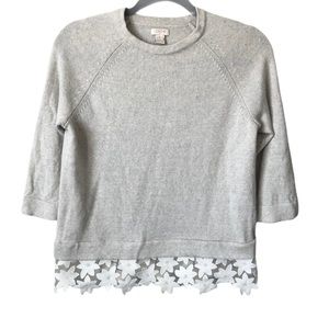 J. Crew Factory lace hem sweater gray long sleeve